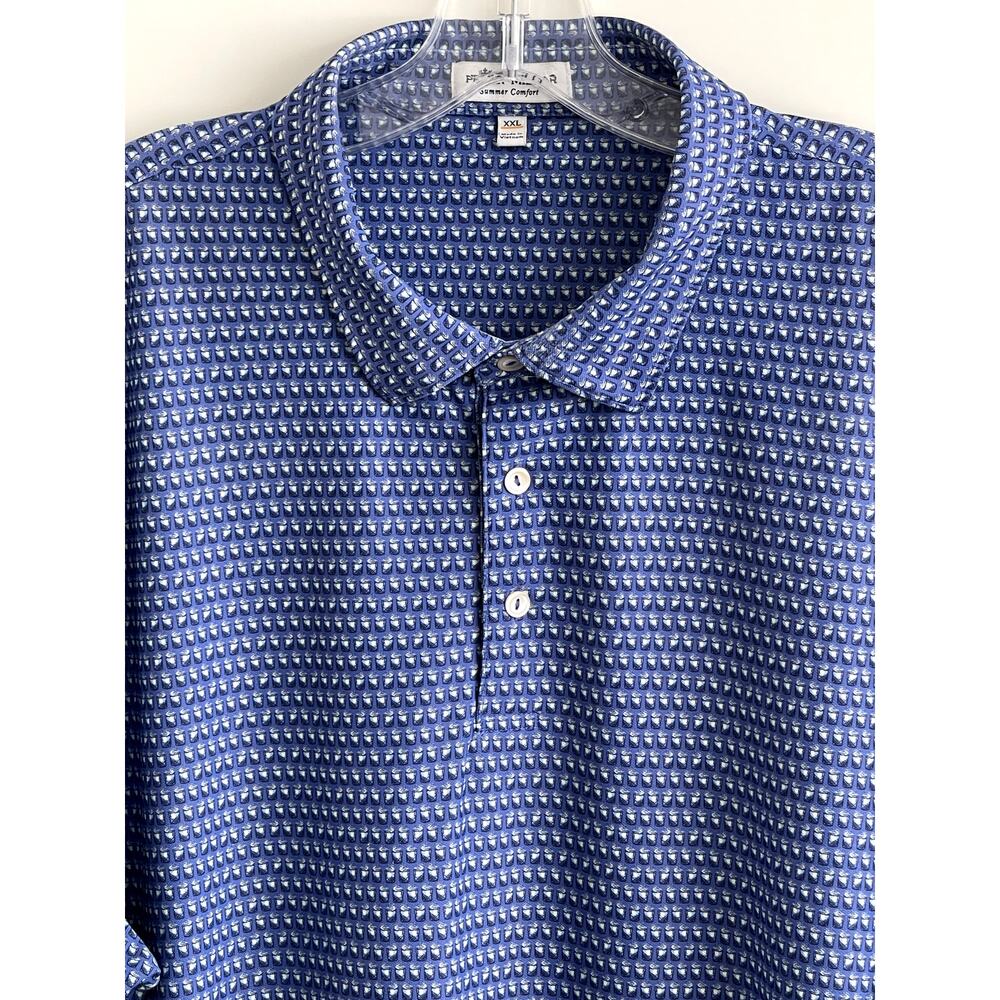 Peter Millar Sz XXL Golf Polo Blue Print Summer Comfort Wicking Stretch Active